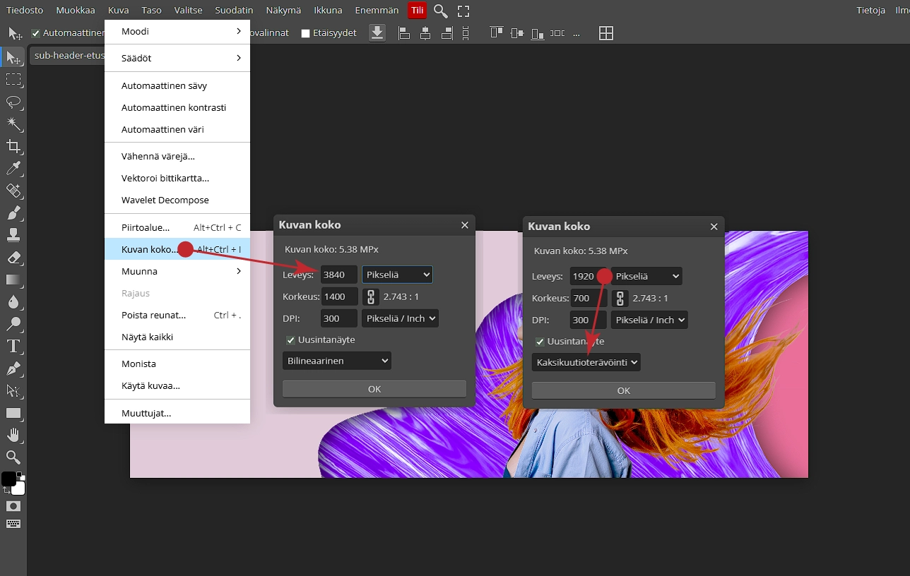 photopea-2 Kuvan koon muuttaminen.