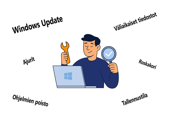 Tietokoneen ylläpitotoimet.