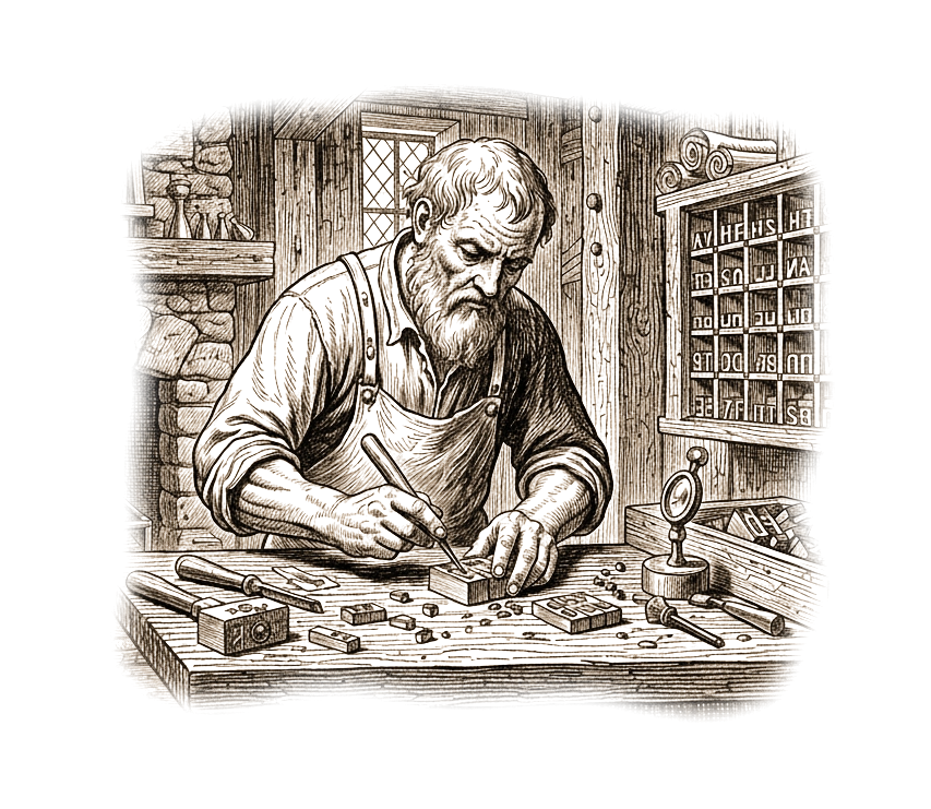 Historiallinen kaivertaja työssään.