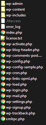 WordPress-asennuksen juuri kansio- ja tiedostorakennetta. WordPress-asennuksen juuri kansio- ja tiedostorakennetta.