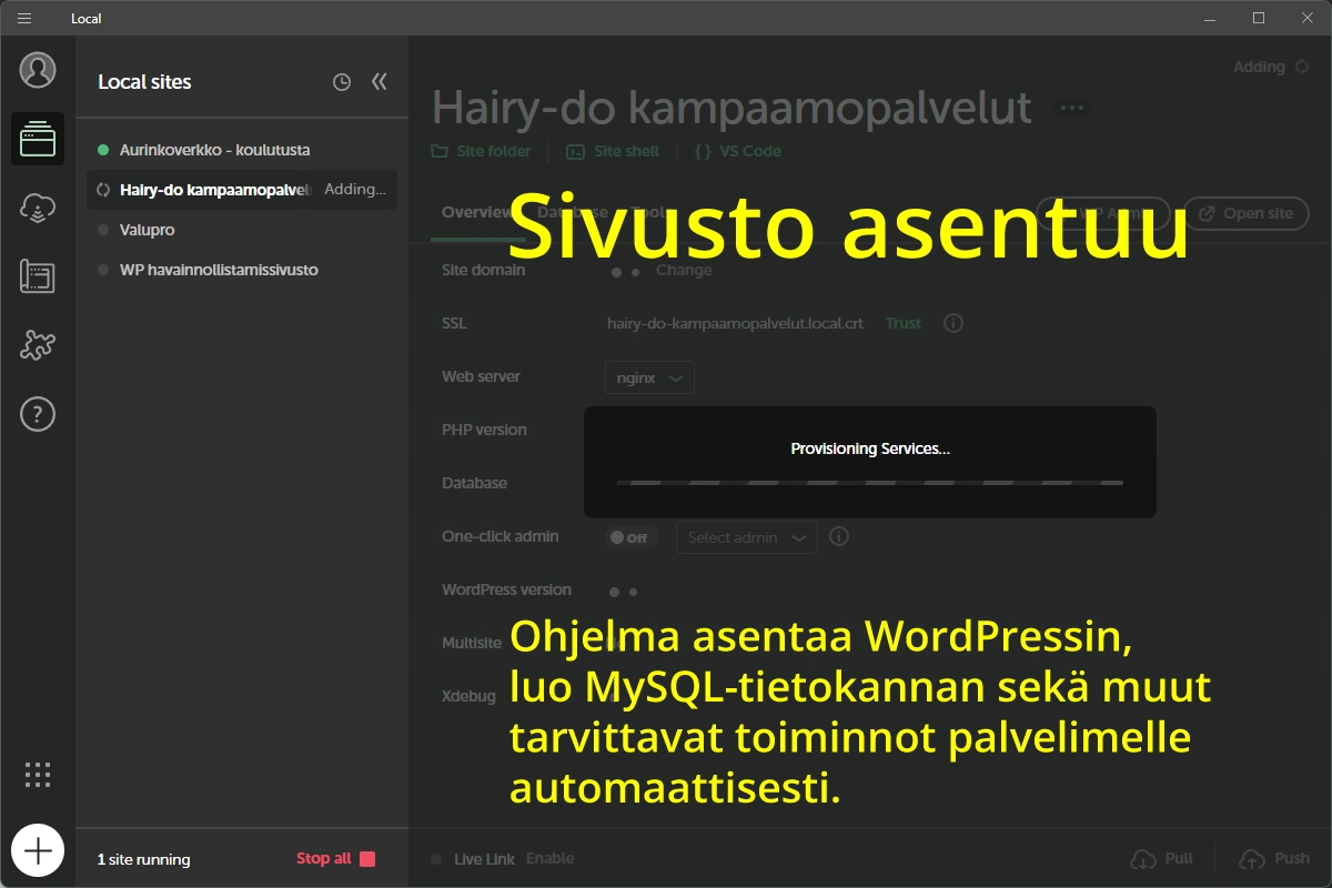 wp-asentaminen-05 Sivusto on asennettu.